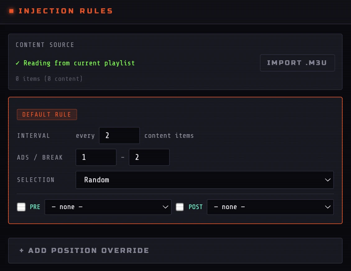 Default and override rule controls in Commercial Injection