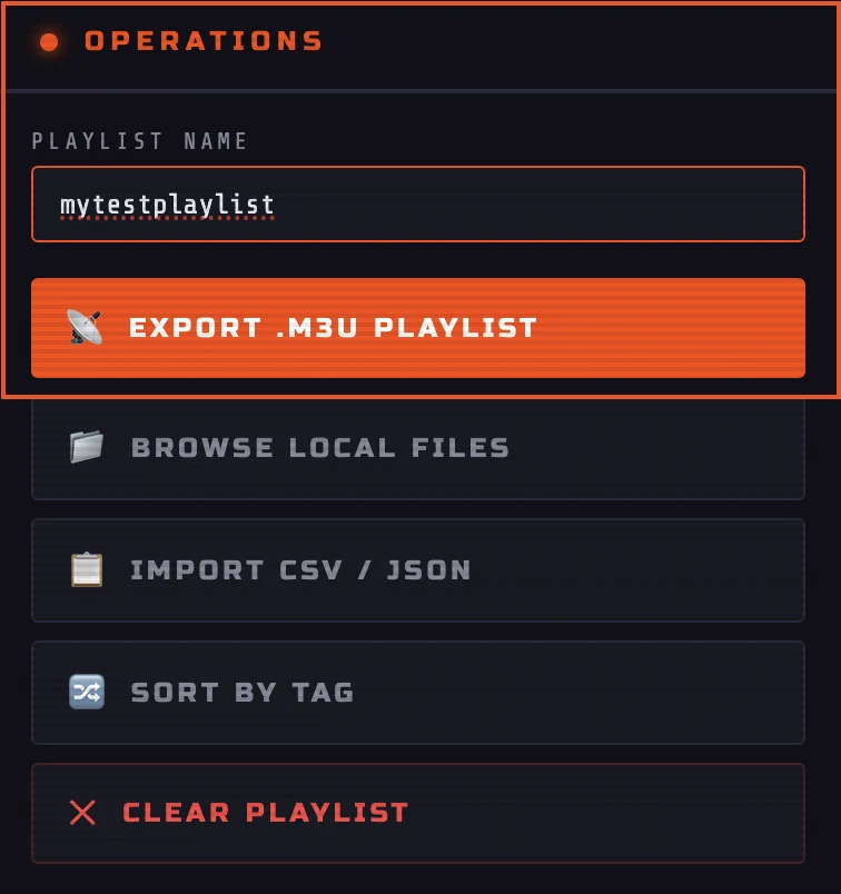 Playlist name field and Export M3U Playlist button